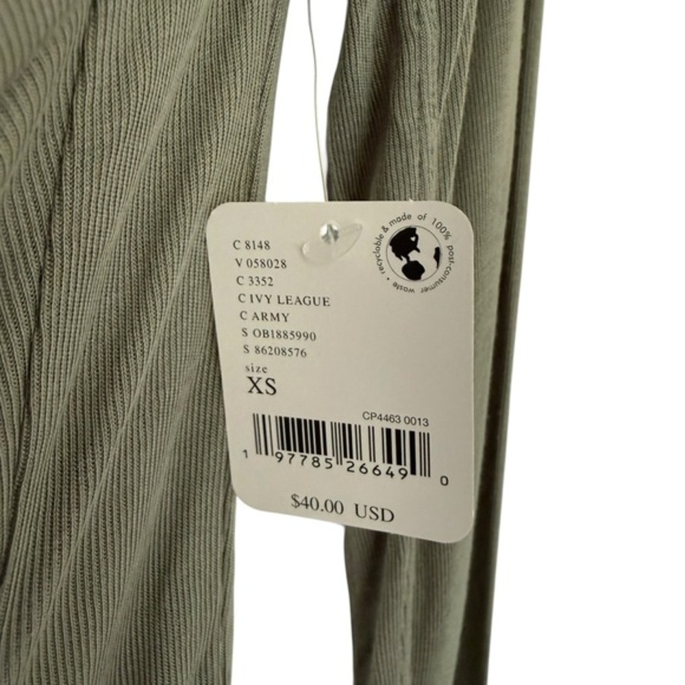 NWT Free People Night We Met Long Sleeve Top Ribbed Ruched Size XS Green - Picture 6 of 10